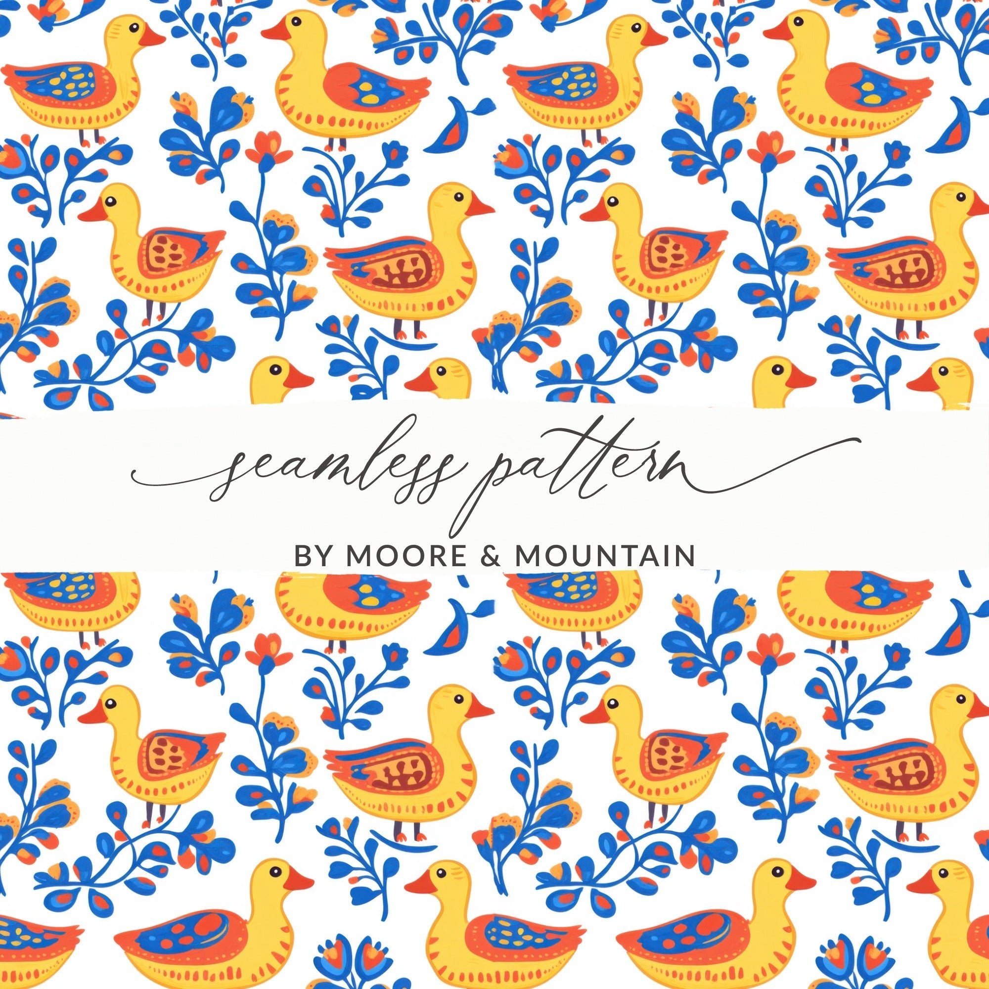 Duck Seamless Pattern Digital, Floral Repeat Pattern, Farm Animal Design, Kids Room Decor, Fabric Design, Scrapbooking Paper - Moore and Mountain