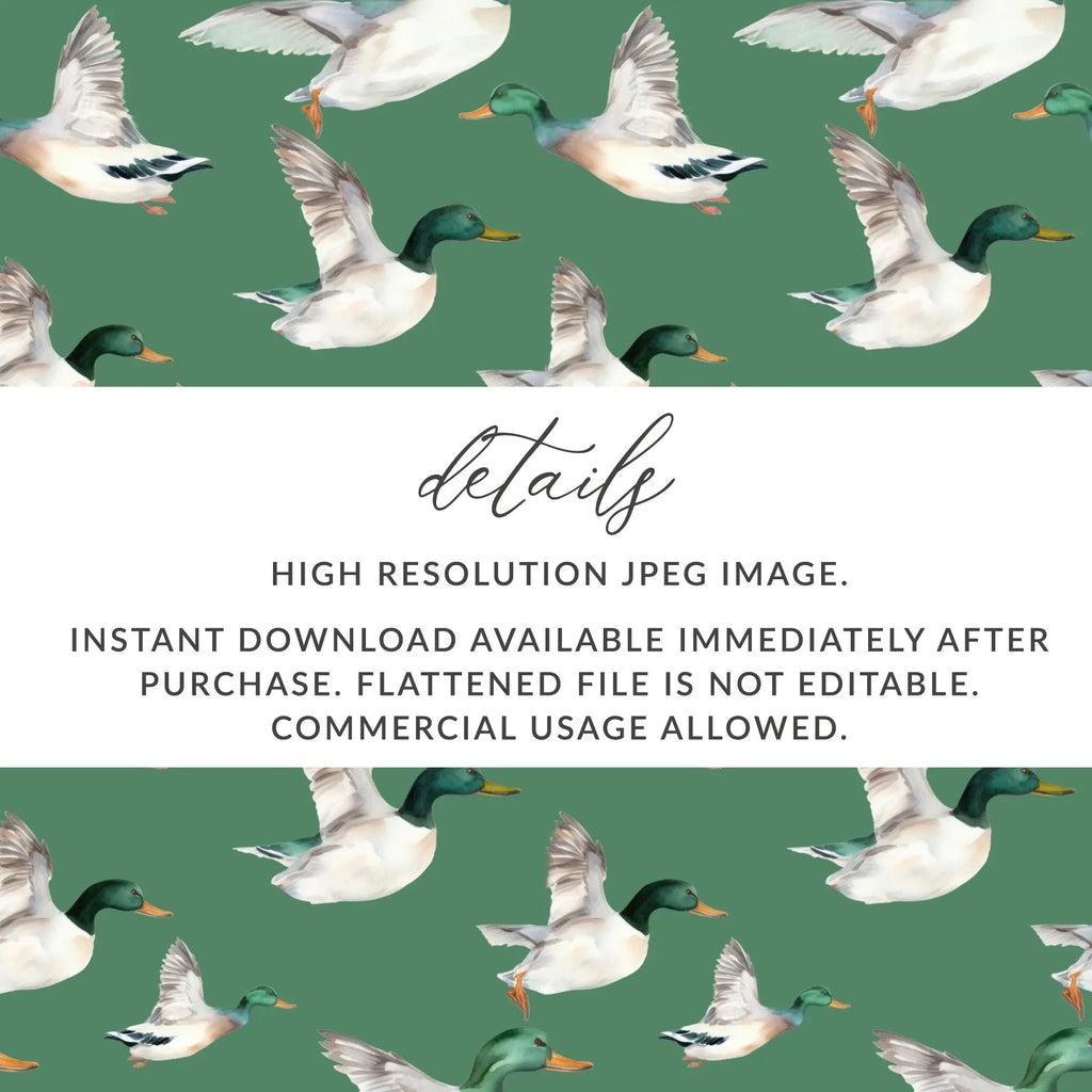 Duck Seamless Pattern Digital, Watercolor Ducklings, Green Background, Digital Paper Pack, Fabric Design, Backgrounds, Print - Moore and Mountain