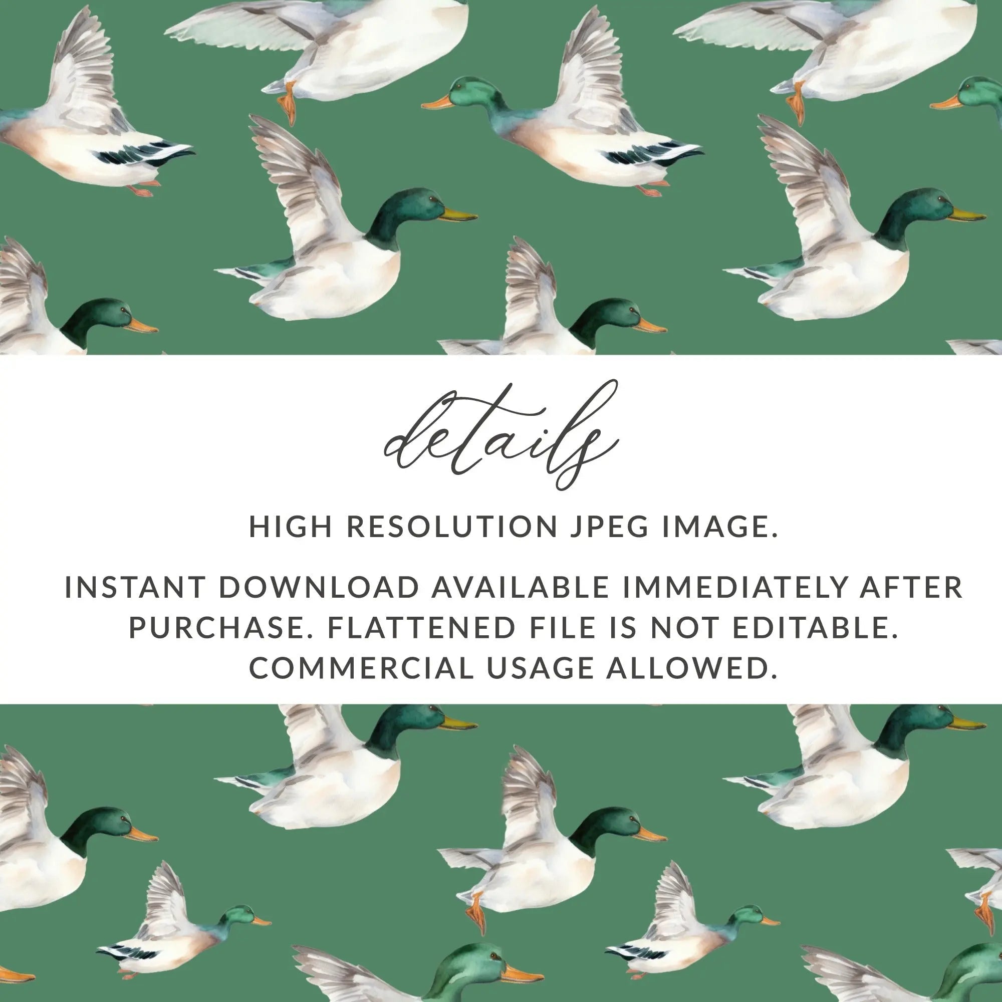 Duck Seamless Pattern Digital, Watercolor Ducklings, Green Background, Digital Paper Pack, Fabric Design, Backgrounds, Print - Moore and Mountain