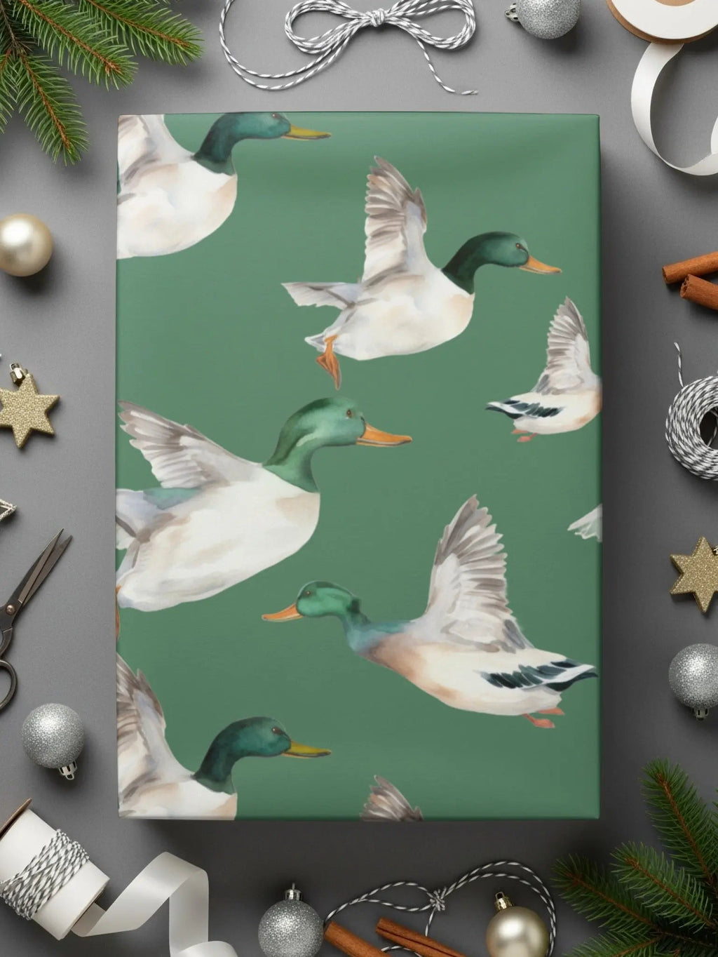 Duck Seamless Pattern Digital, Watercolor Ducklings, Green Background, Digital Paper Pack, Fabric Design, Backgrounds, Print - Moore and Mountain