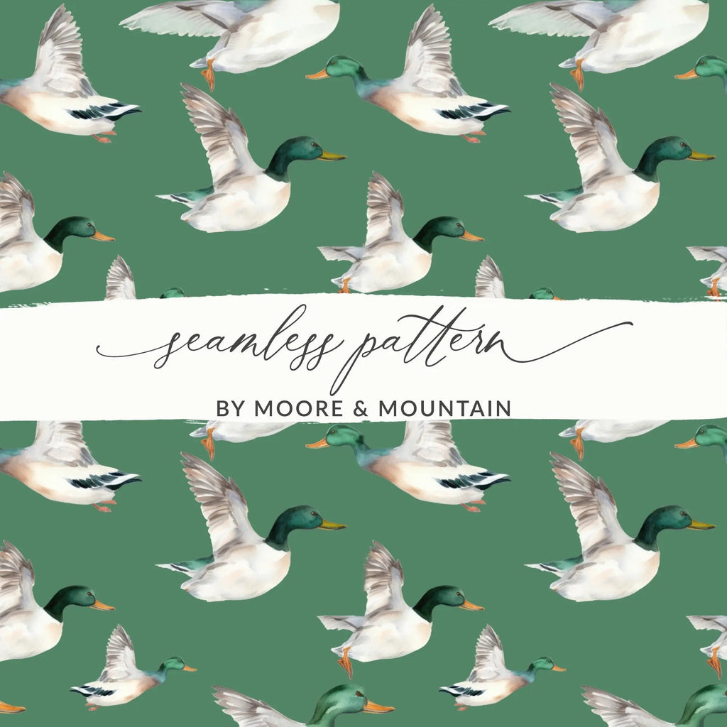 Duck Seamless Pattern Digital, Watercolor Ducklings, Green Background, Digital Paper Pack, Fabric Design, Backgrounds, Print - Moore and Mountain