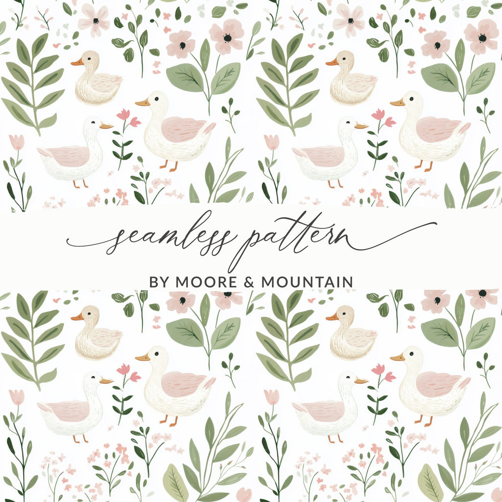 Cute Ducks with Floral Seamless Pattern Digital Design