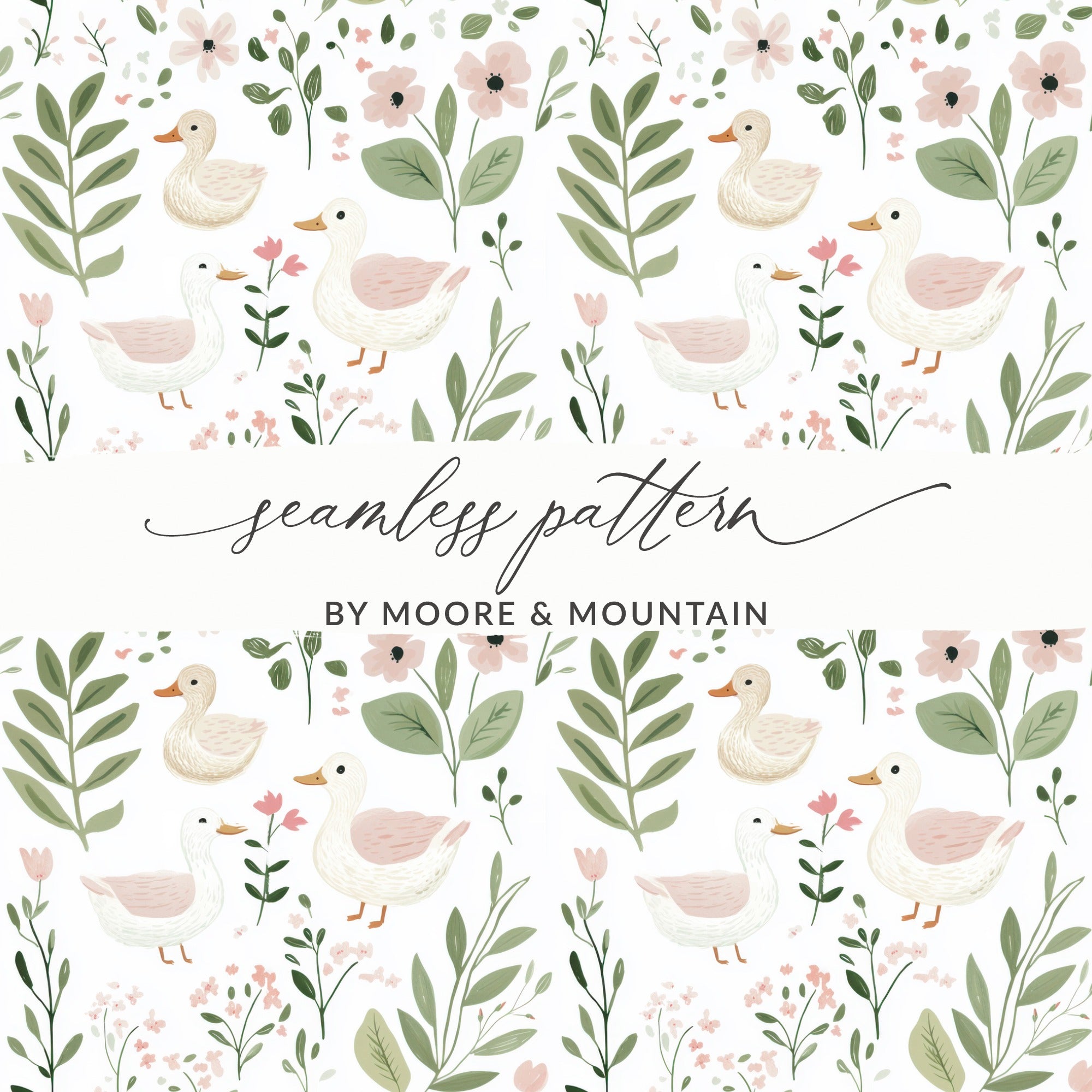 Cute Ducks with Floral Seamless Pattern Digital Design