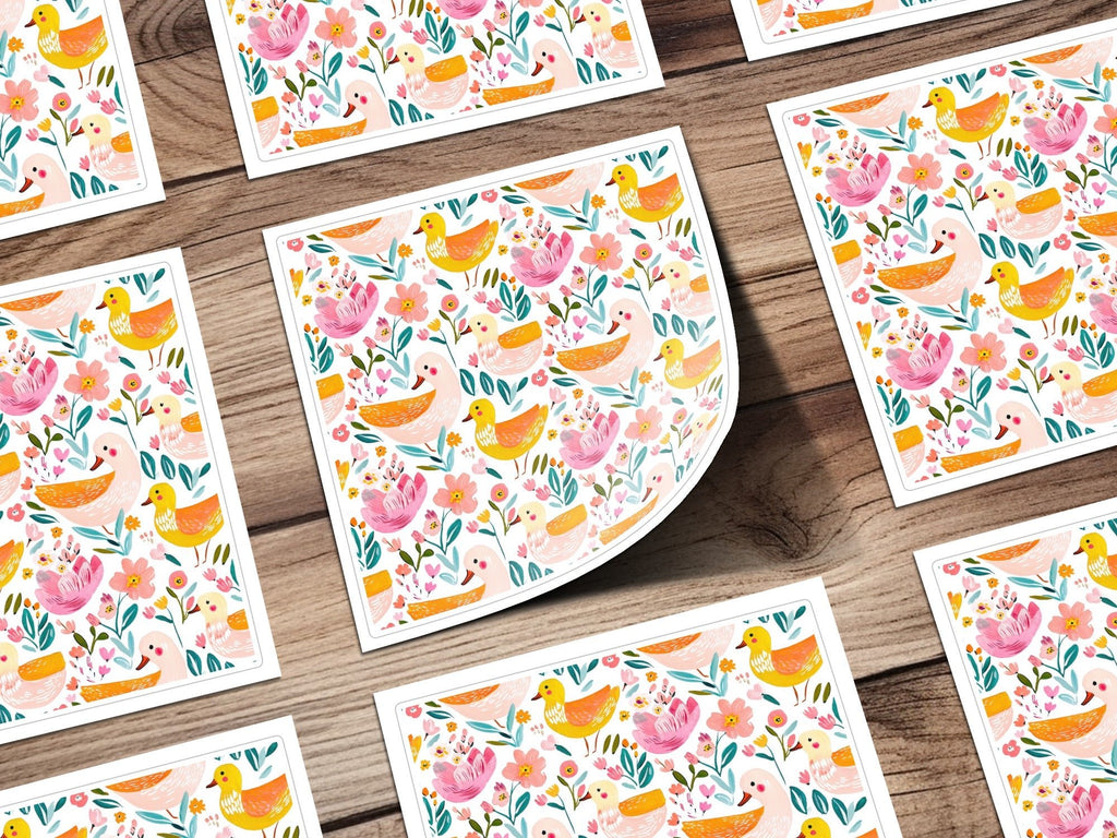 Duck Seamless Pattern, Floral Digital Paper, Watercolor Animal Print, Nursery Fabric Design, Cute Duckling Pattern, Repeating Tileable JPEG - Moore and Mountain
