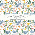 Duck and Floral Digital Paper, Watercolor Seamless Pattern, Farmhouse Style, 2 JPEG Scales, Cute Animal Print, Digital Download - Moore and Mountain