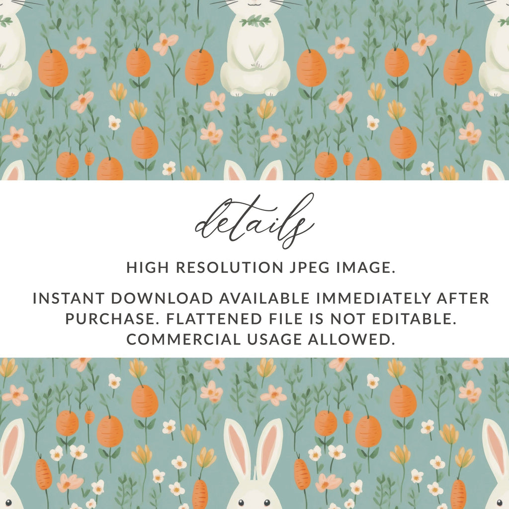 Easter Bunny Digital Paper, Light Blue Floral Pattern, Spring Rabbit Carrots, Pastel Seamless Pattern, Cute Digital Design for Crafts - Moore and Mountain