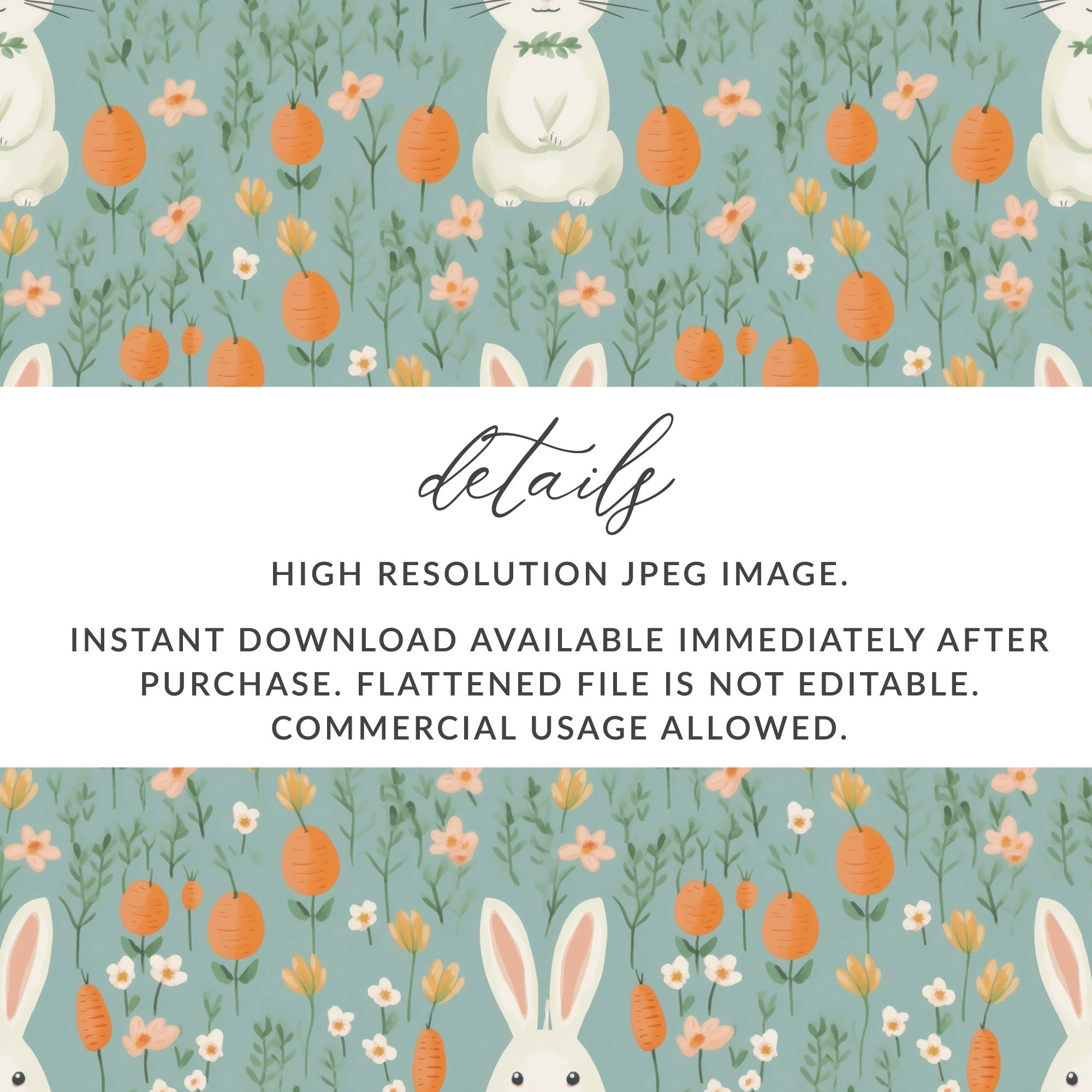 Easter Bunny Digital Paper, Light Blue Floral Pattern, Spring Rabbit Carrots, Pastel Seamless Pattern, Cute Digital Design for Crafts - Moore and Mountain