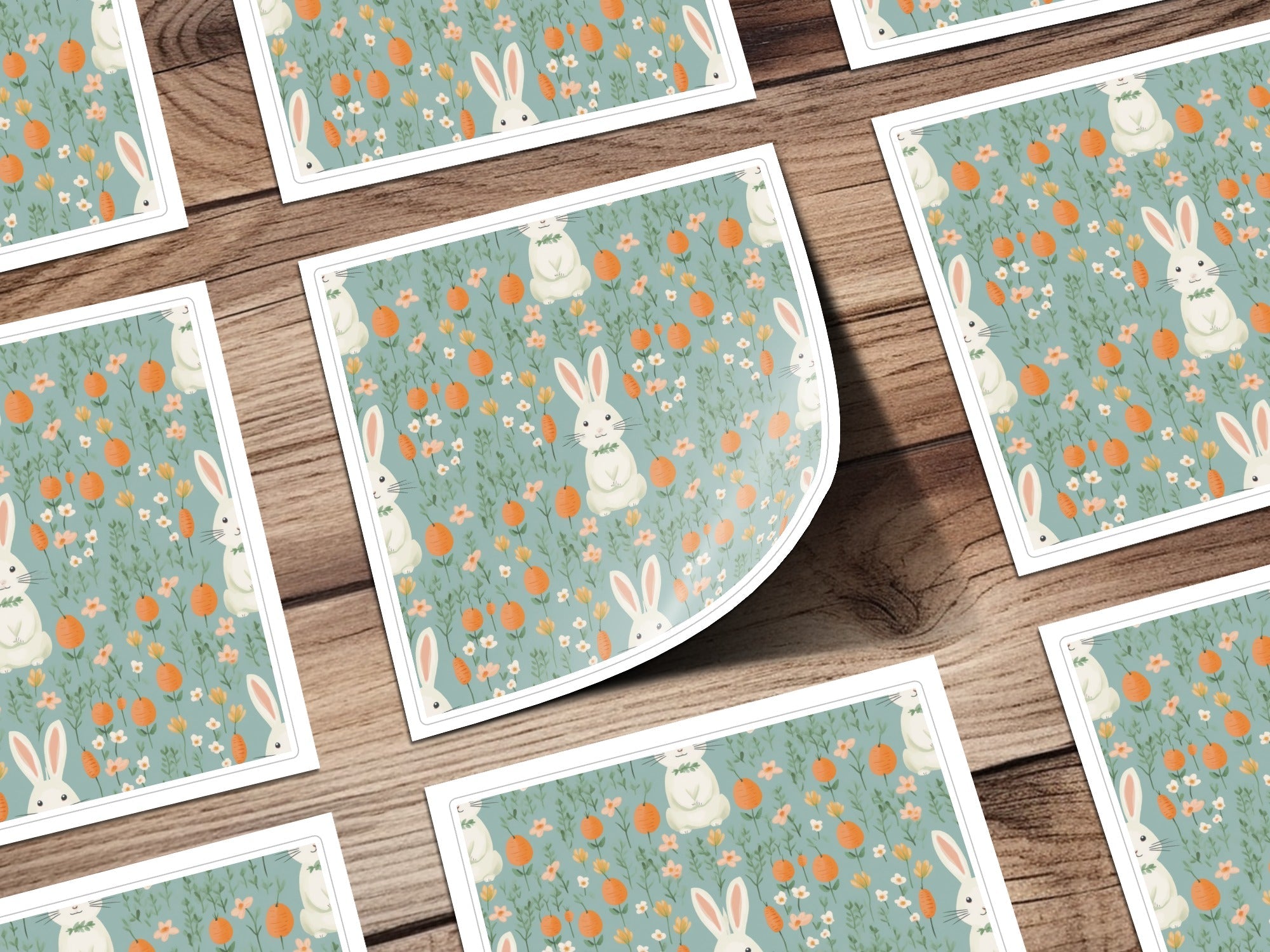 Easter Bunny Digital Paper, Light Blue Floral Pattern, Spring Rabbit Carrots, Pastel Seamless Pattern, Cute Digital Design for Crafts - Moore and Mountain