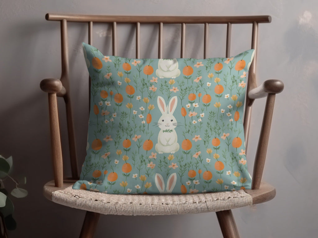 Easter Bunny Digital Paper, Light Blue Floral Pattern, Spring Rabbit Carrots, Pastel Seamless Pattern, Cute Digital Design for Crafts - Moore and Mountain