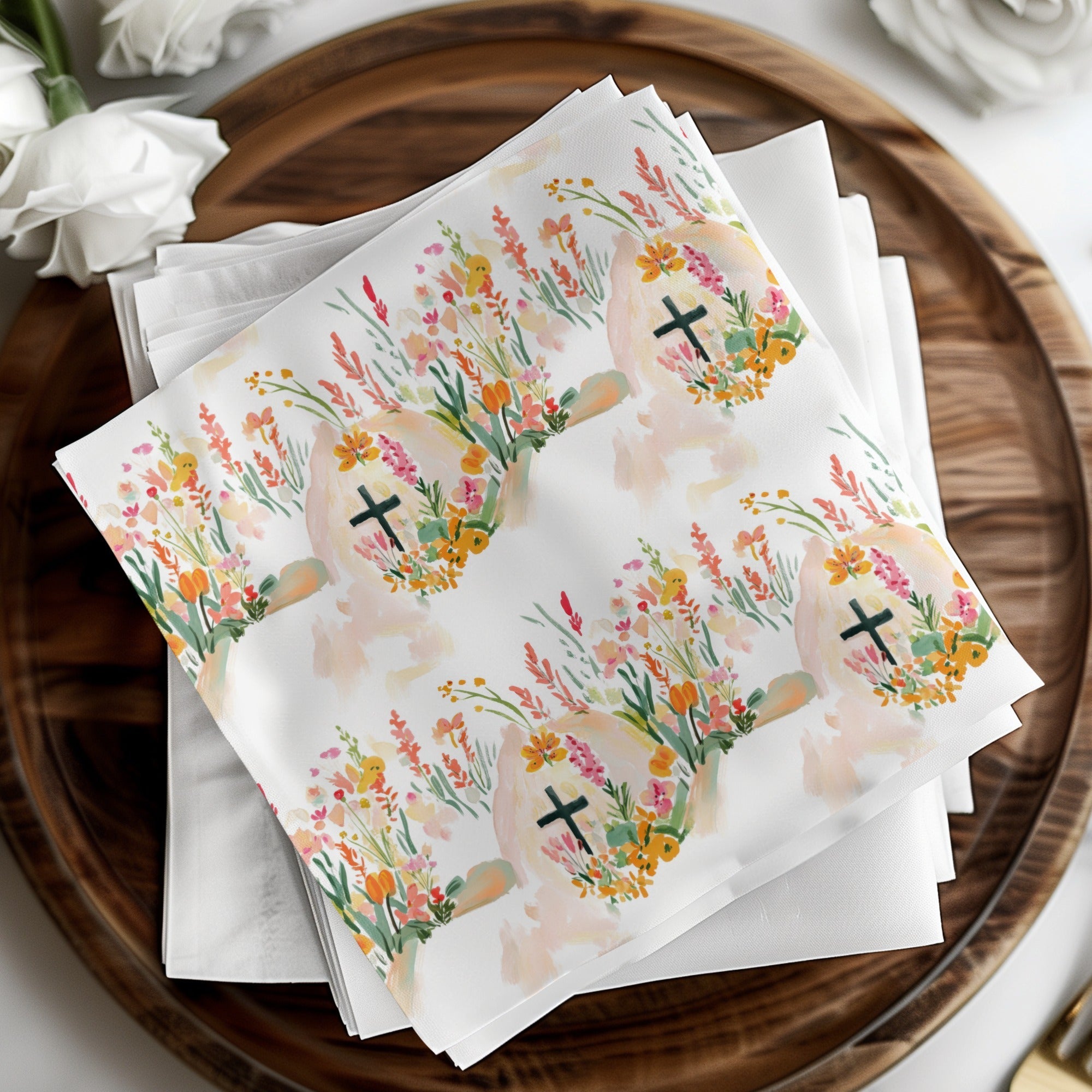 Easter Cross Seamless Digital Paper, Floral Cross Pattern, Watercolor Flower Background, Faith Based Design, Religious Surface Pattern - Moore and Mountain