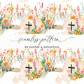 Easter Cross Seamless Digital Paper, Floral Cross Pattern, Watercolor Flower Background, Faith Based Design, Religious Surface Pattern - Moore and Mountain