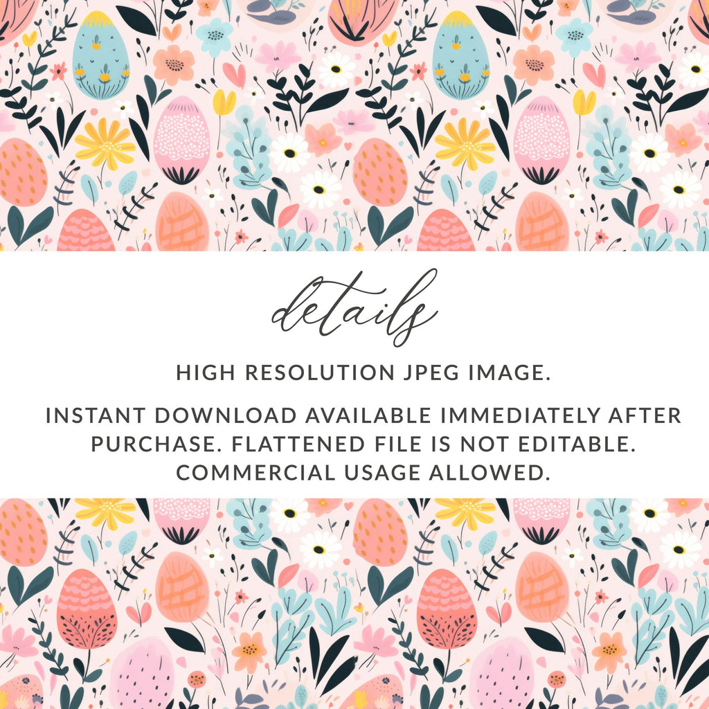 Easter Egg Floral Digital Paper, Spring Seamless Pattern, Pastel Flower Print, Scrapbook Paper Pack, Fabric Design, Digital Download - Moore and Mountain
