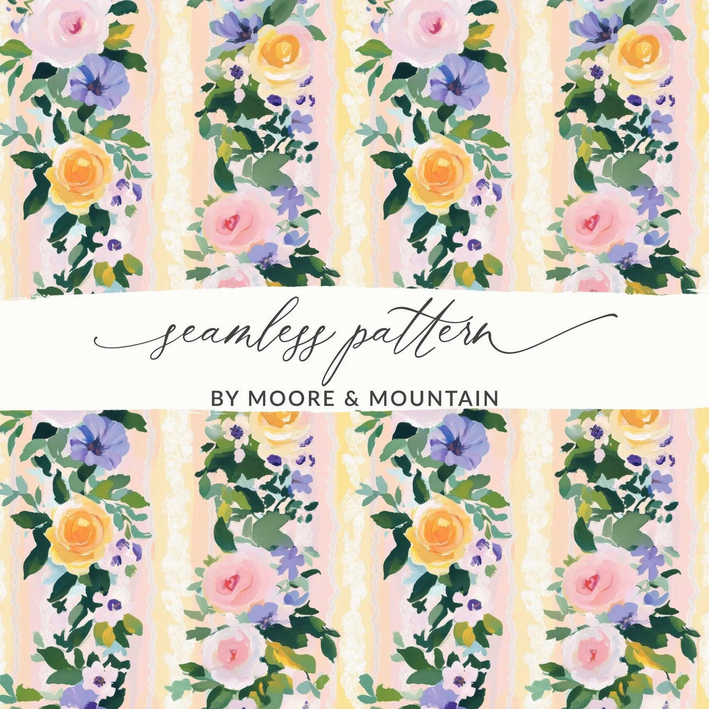 Easter Floral Digital Paper, Roses Seamless Pattern, Flower Digital Download, Fabric Design, Light Spring Flower Stripes Floral Striped - Moore and Mountain