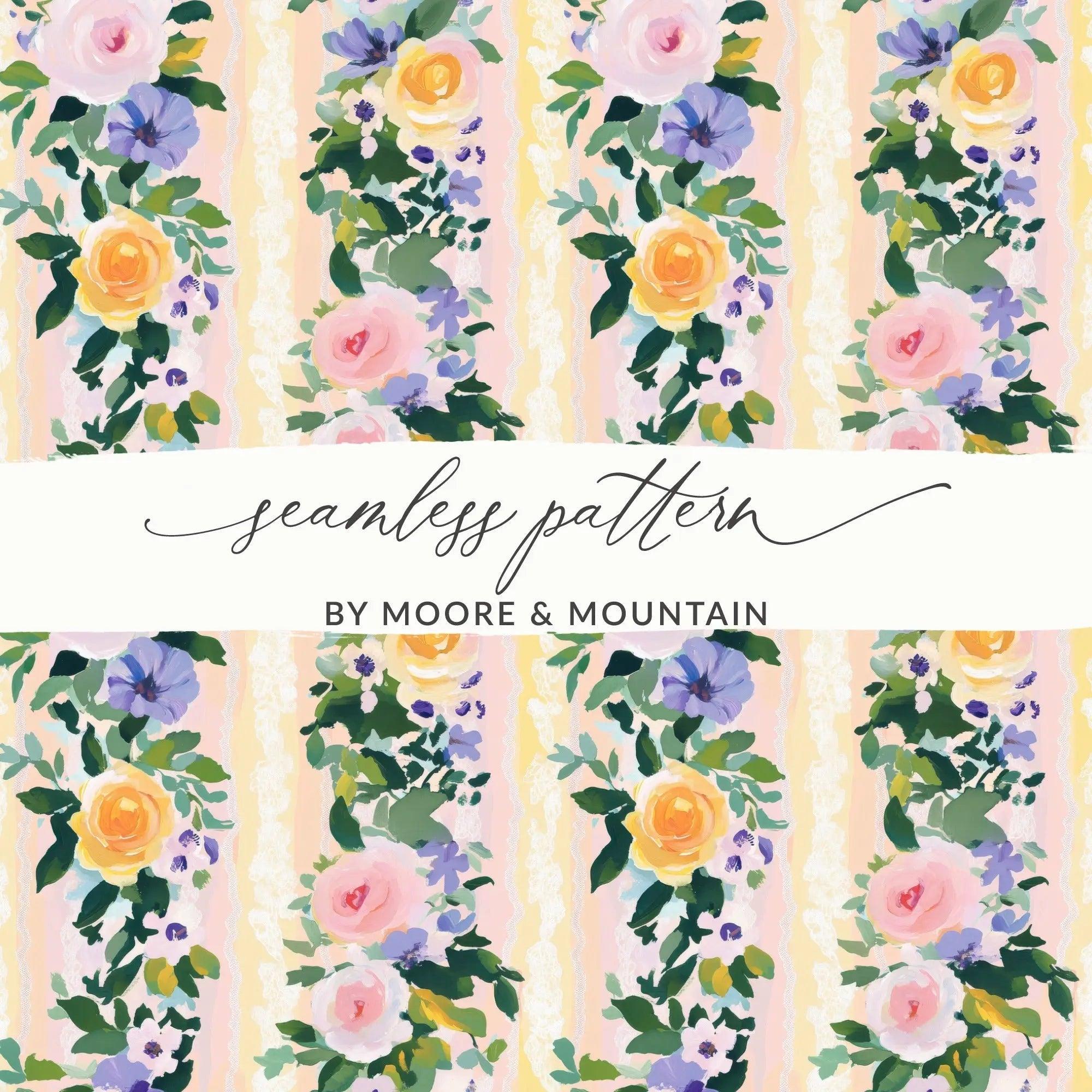 Easter Floral Digital Paper, Roses Seamless Pattern, Flower Digital Download, Fabric Design, Light Spring Flower Stripes Floral Striped - Moore and Mountain