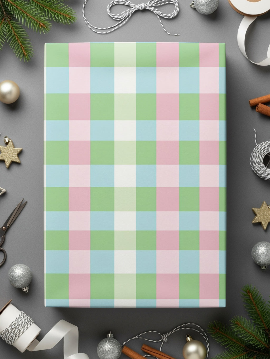 Festive Pastel Checkered Gift Wrapping Paper Sheet