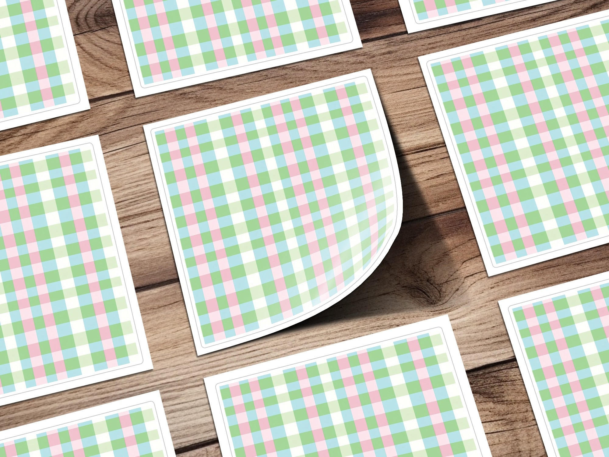 Pastel Checkered Pattern Square Decorative Sticker Set