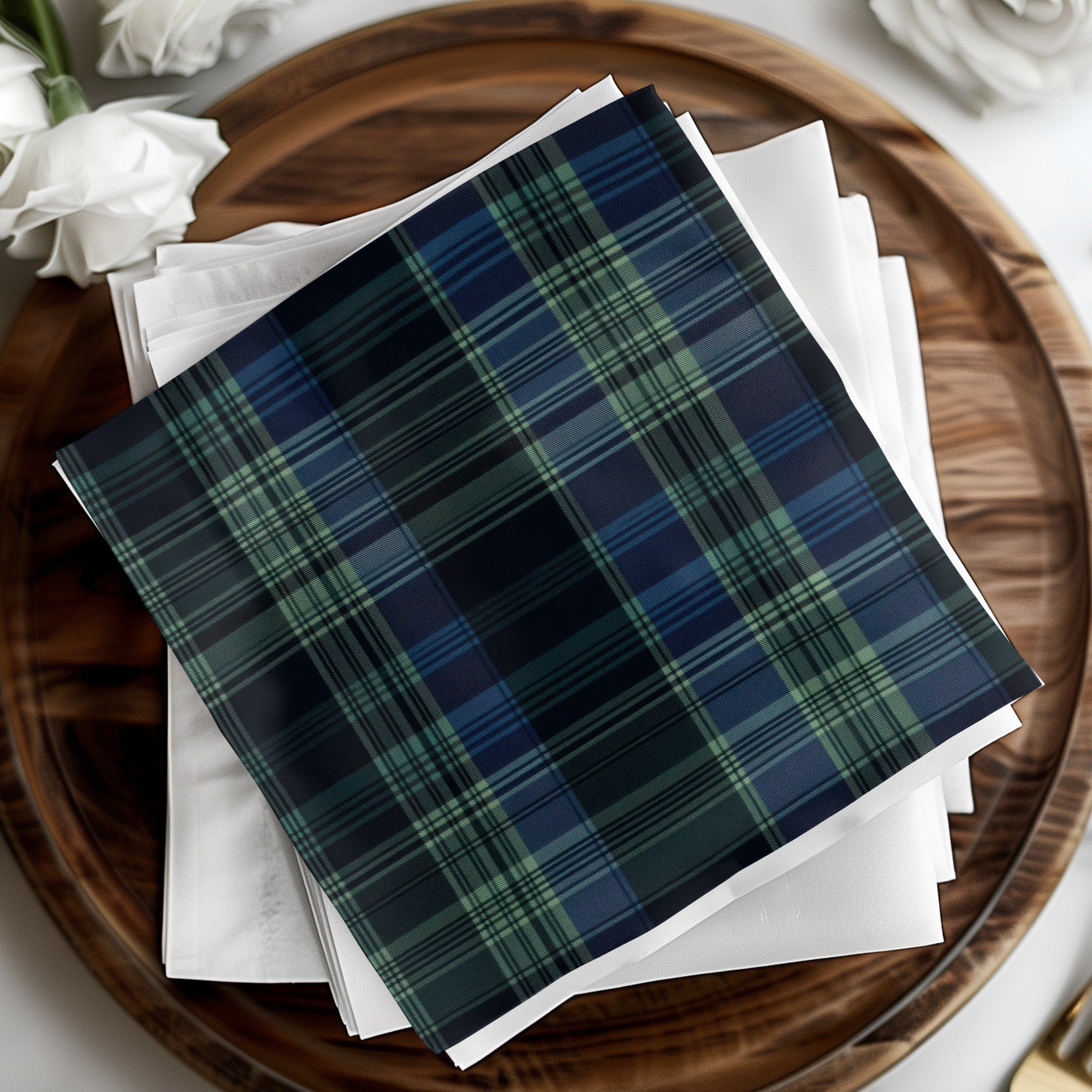 Elegant Blue and Green Interwoven Scottish Tartan Background - Moore and Mountain