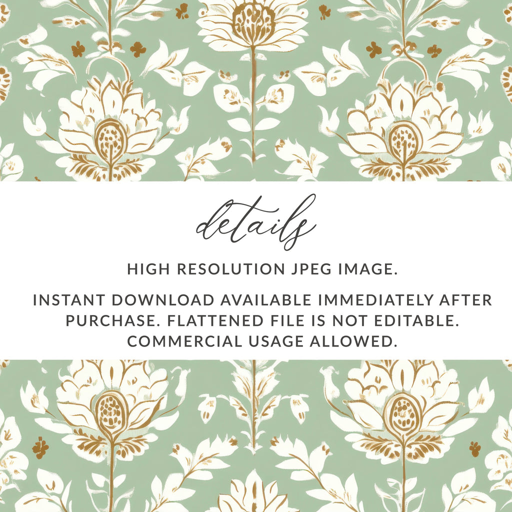 Elegant Floral Arrangement Indian Motif Pattern Repeat Sage Green Vintage Floral - Moore and Mountain