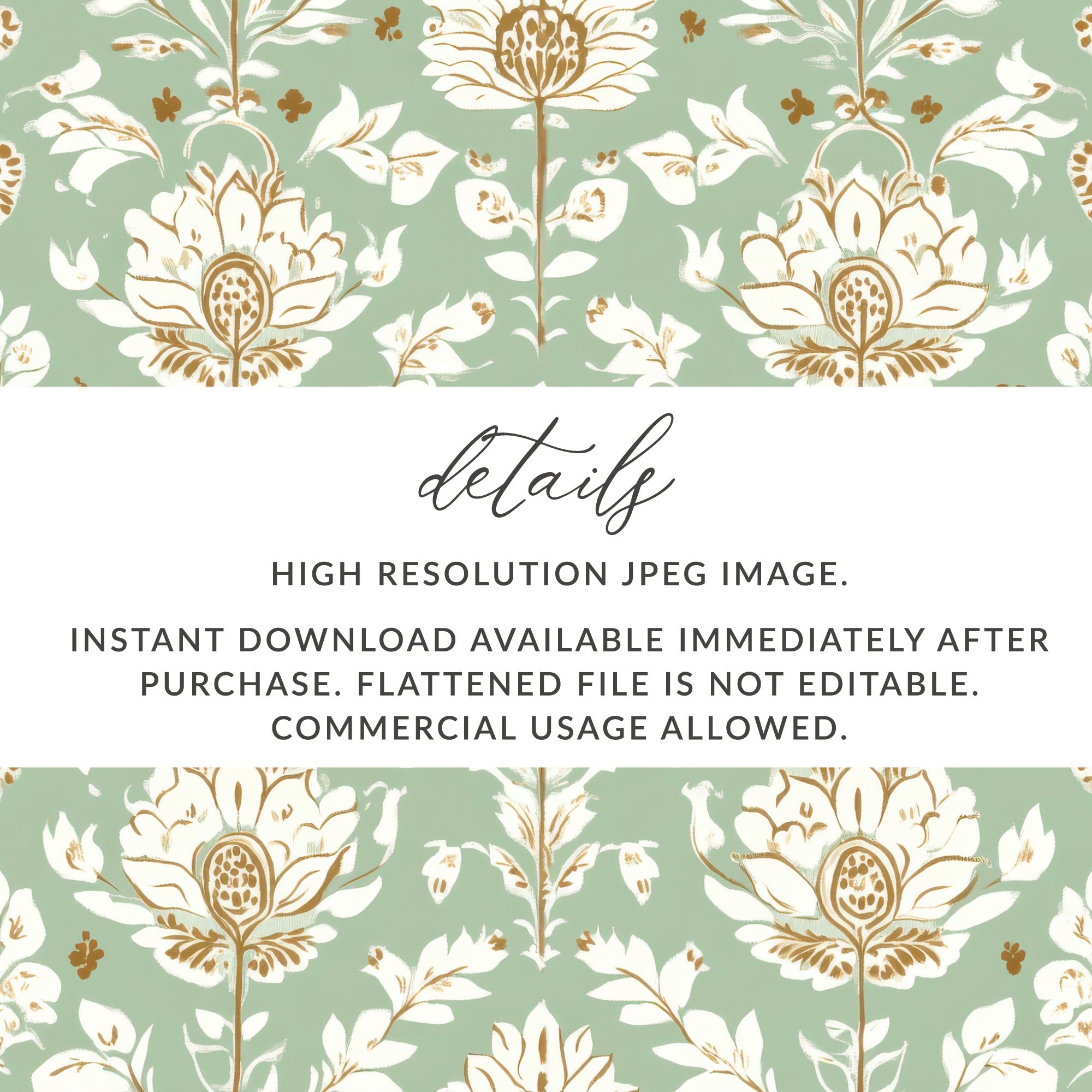 Elegant Floral Arrangement Indian Motif Pattern Repeat Sage Green Vintage Floral - Moore and Mountain