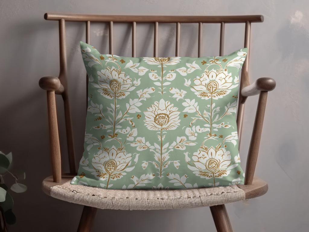 Elegant Floral Arrangement Indian Motif Pattern Repeat Sage Green Vintage Floral - Moore and Mountain