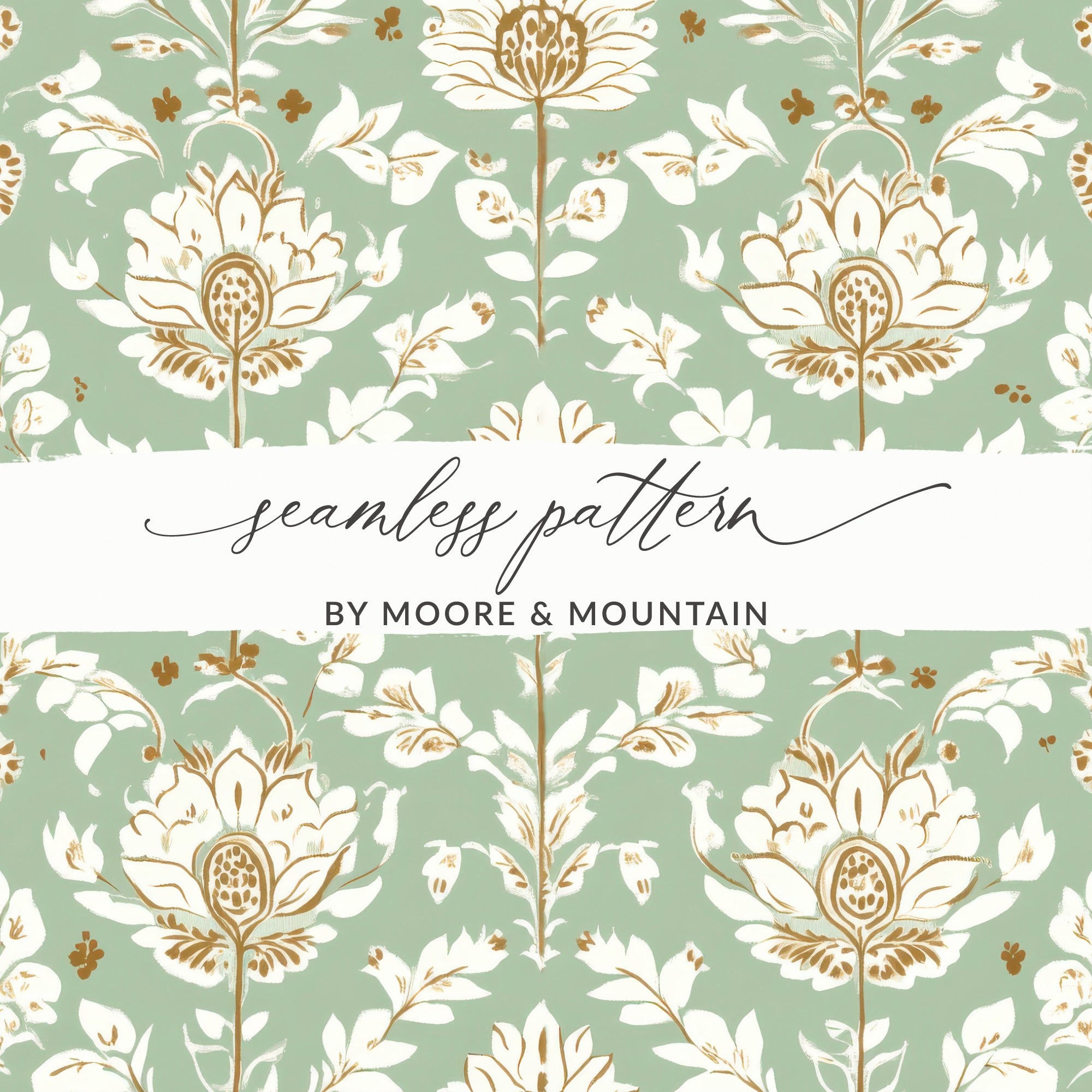Elegant Floral Arrangement Indian Motif Pattern Repeat Sage Green Vintage Floral - Moore and Mountain
