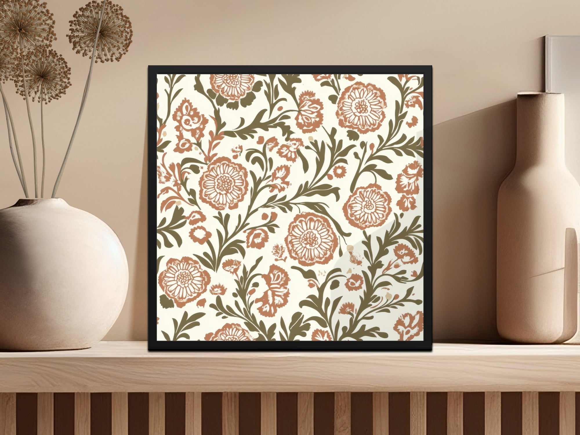 Elegant Floral Arrangement with Indian Motif Kalamkari - Moore and Mountain