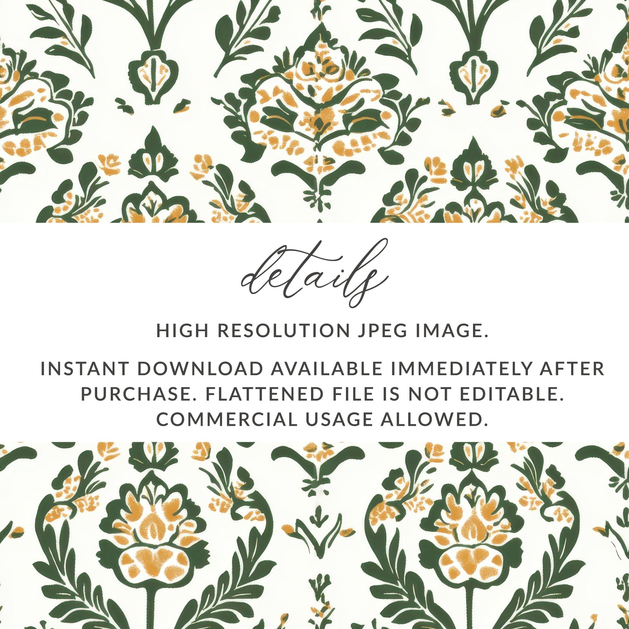 Elegant Floral Green and Mustard Seamless Pattern Design - Moore and Mountain