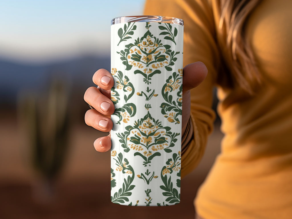Elegant Floral Green and Mustard Seamless Pattern Design - Moore and Mountain