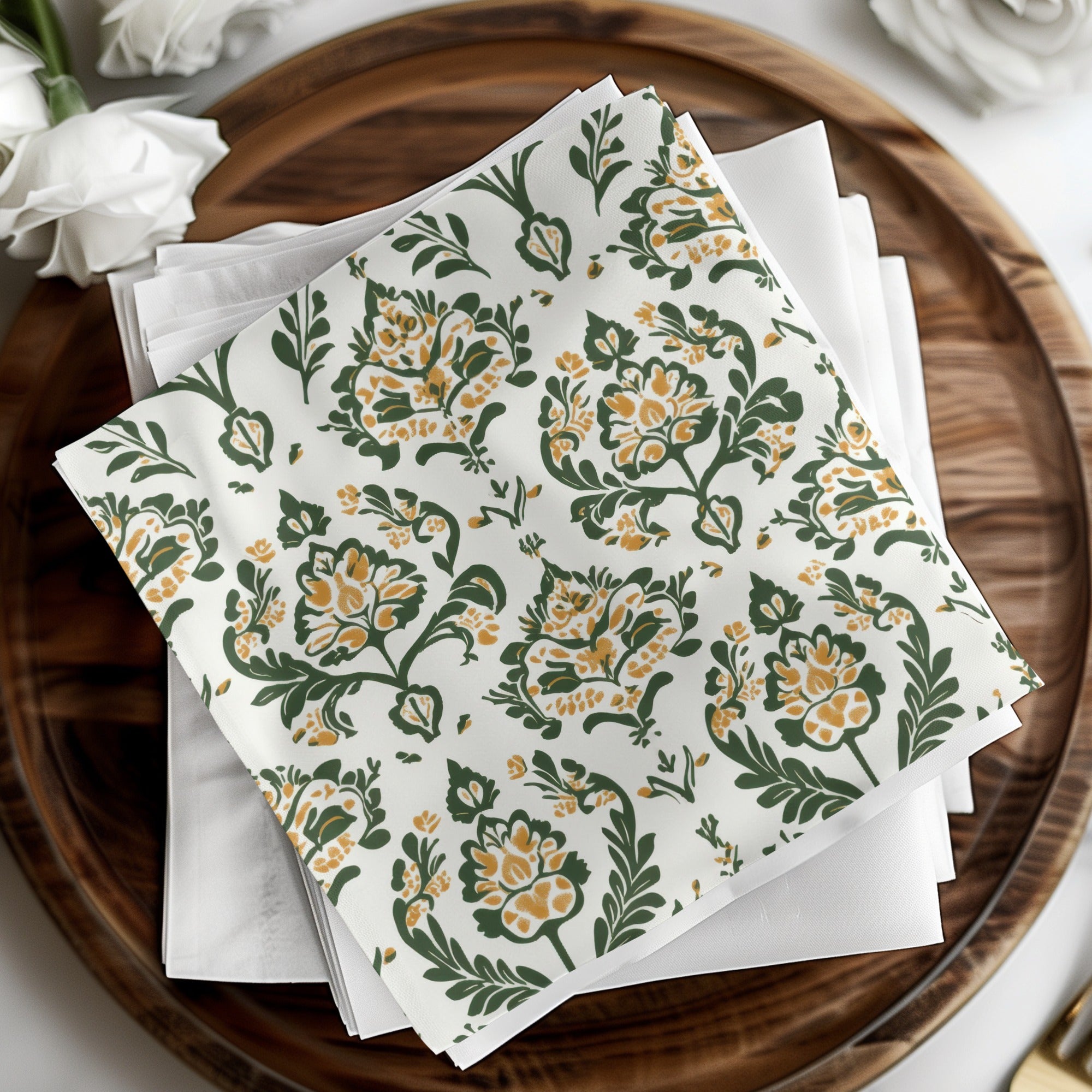Elegant Floral Green and Mustard Seamless Pattern Design - Moore and Mountain