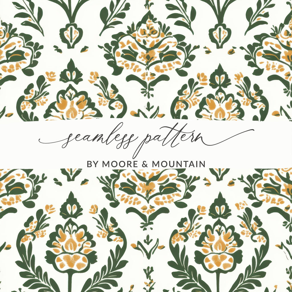 Elegant Floral Green and Mustard Seamless Pattern Design - Moore and Mountain