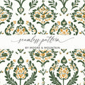 Elegant Floral Green and Mustard Seamless Pattern Design - Moore and Mountain