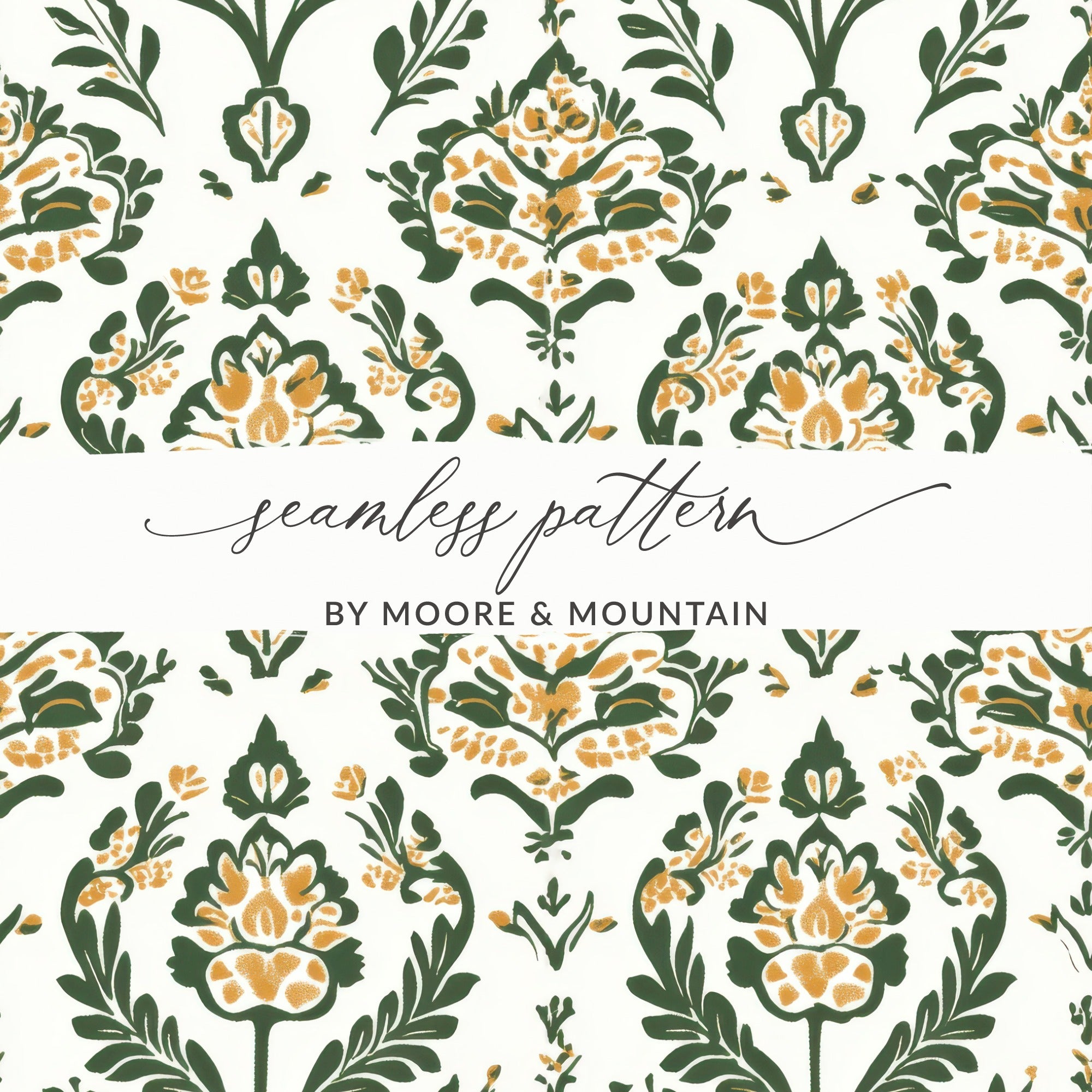 Elegant Floral Green and Mustard Seamless Pattern Design - Moore and Mountain