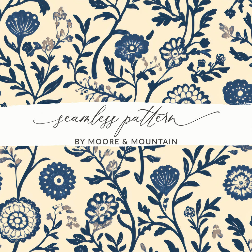 Elegant Floral Motif Vintage Style Indian Pattern Digital Chinoiserie Seamless - Moore and Mountain