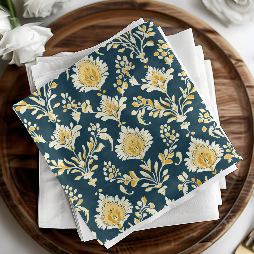 Elegant Floral Pattern with Dark Blue Ground Seamless Pattern - Moore and Mountain