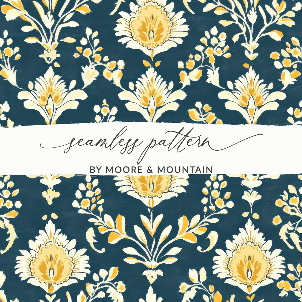 Elegant Floral Pattern with Dark Blue Ground Seamless Pattern - Moore and Mountain