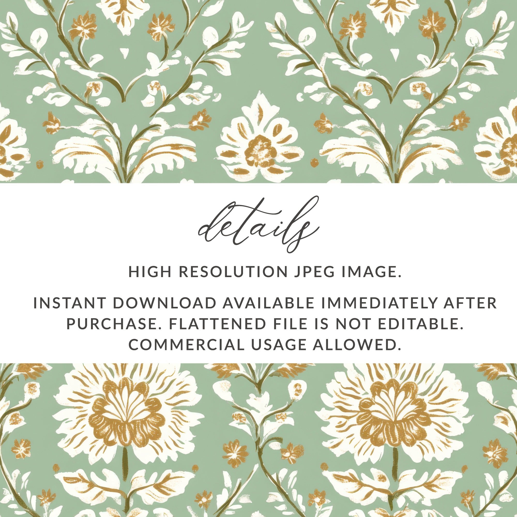 Elegant Floral Repeat Green Field Seamless Pattern Digital Art Nouveau - Moore and Mountain