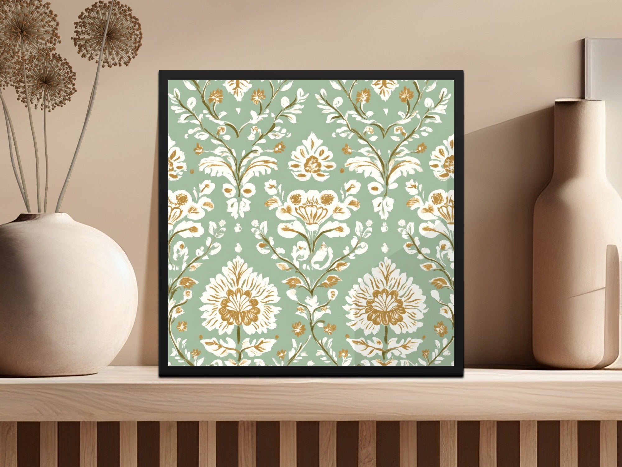 Elegant Floral Repeat Green Field Seamless Pattern Digital Art Nouveau - Moore and Mountain