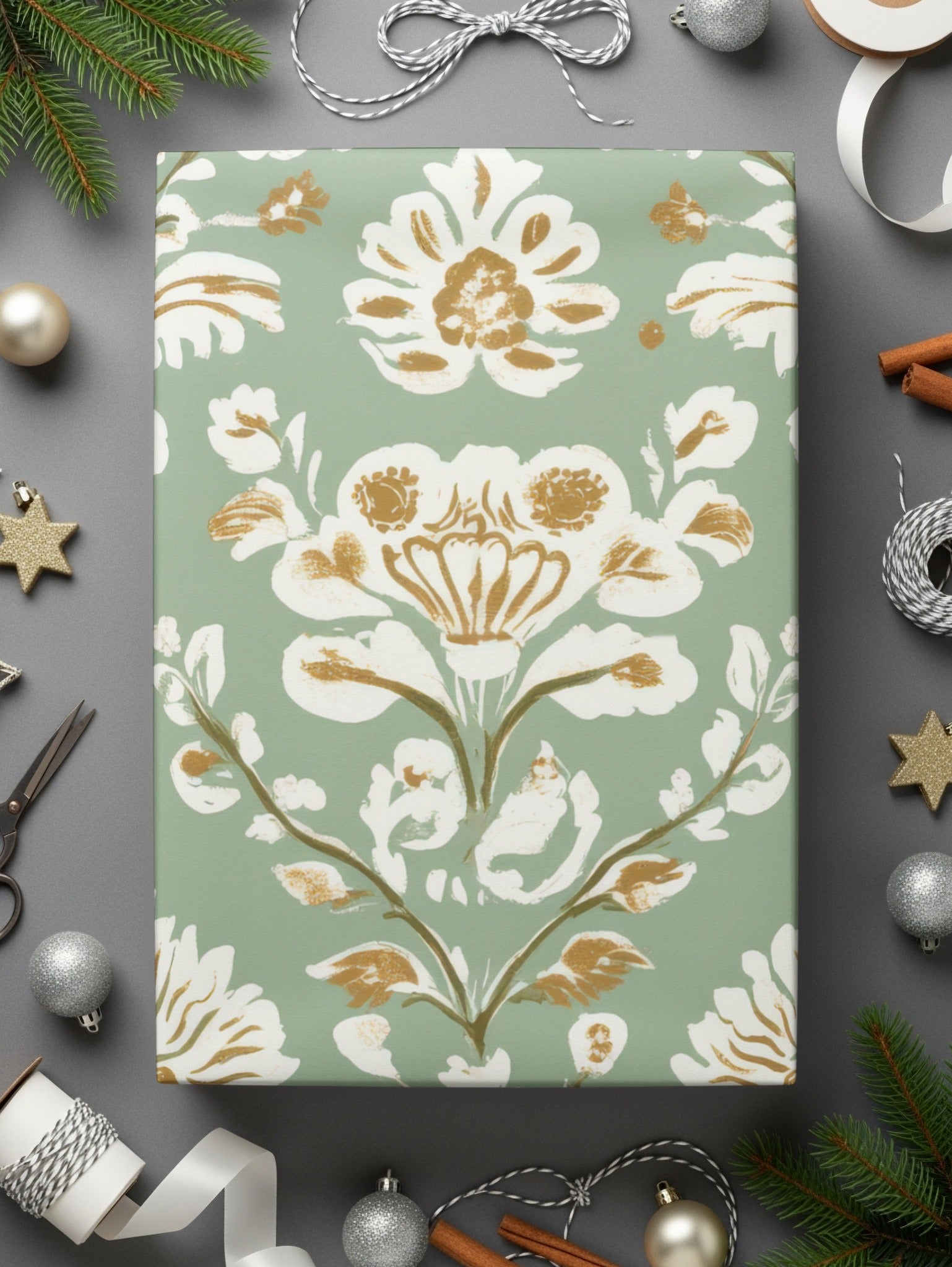 Elegant Floral Repeat Green Field Seamless Pattern Digital Art Nouveau - Moore and Mountain