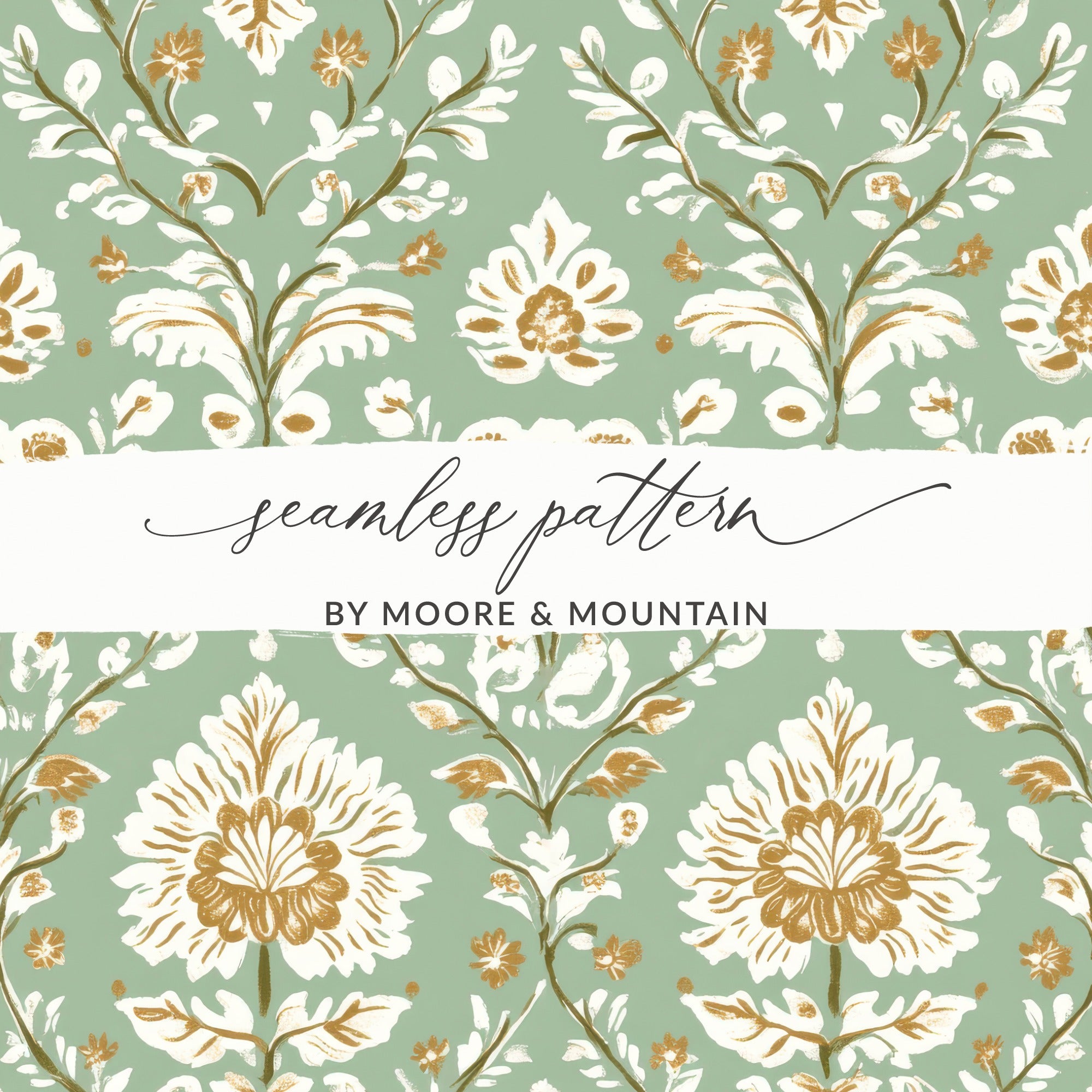 Elegant Floral Repeat Green Field Seamless Pattern Digital Art Nouveau - Moore and Mountain