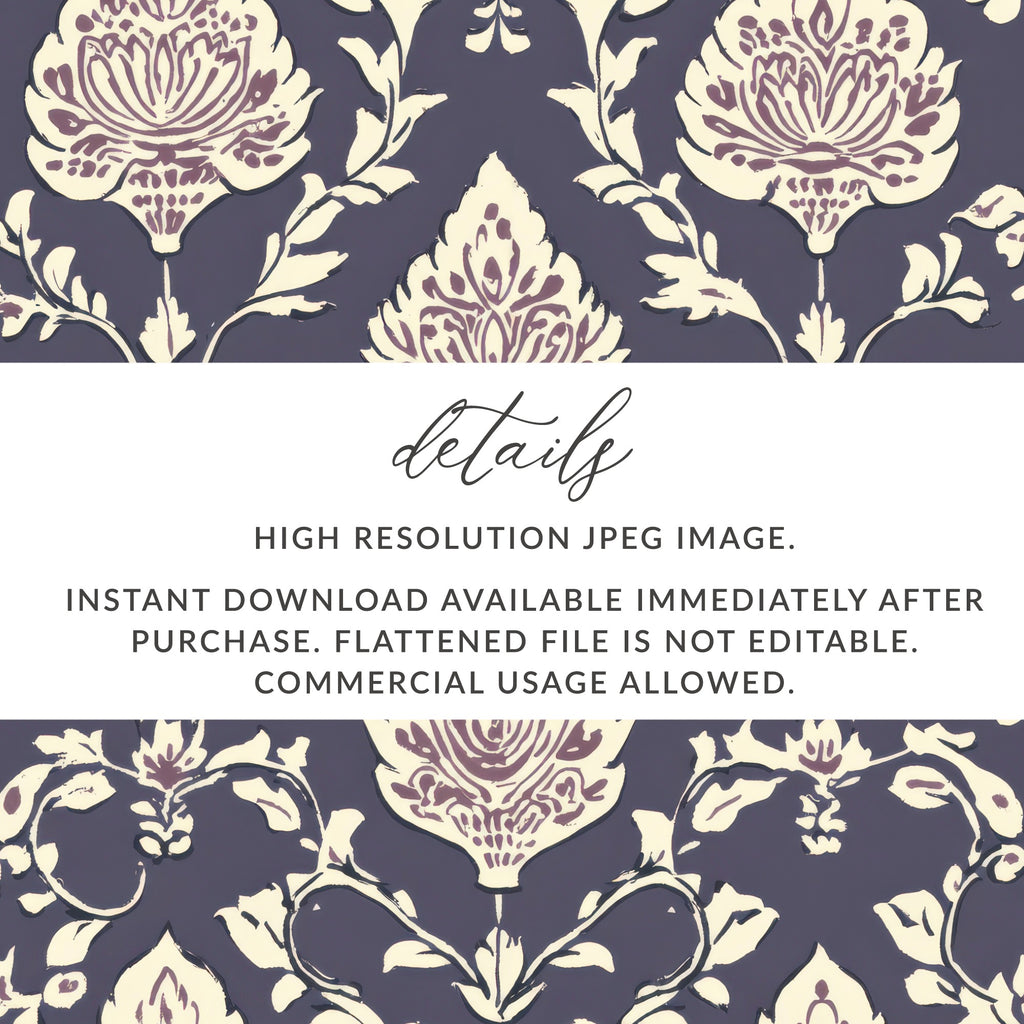 Elegant Floral Seamless Indian Pattern Dark Blue Design - Moore and Mountain