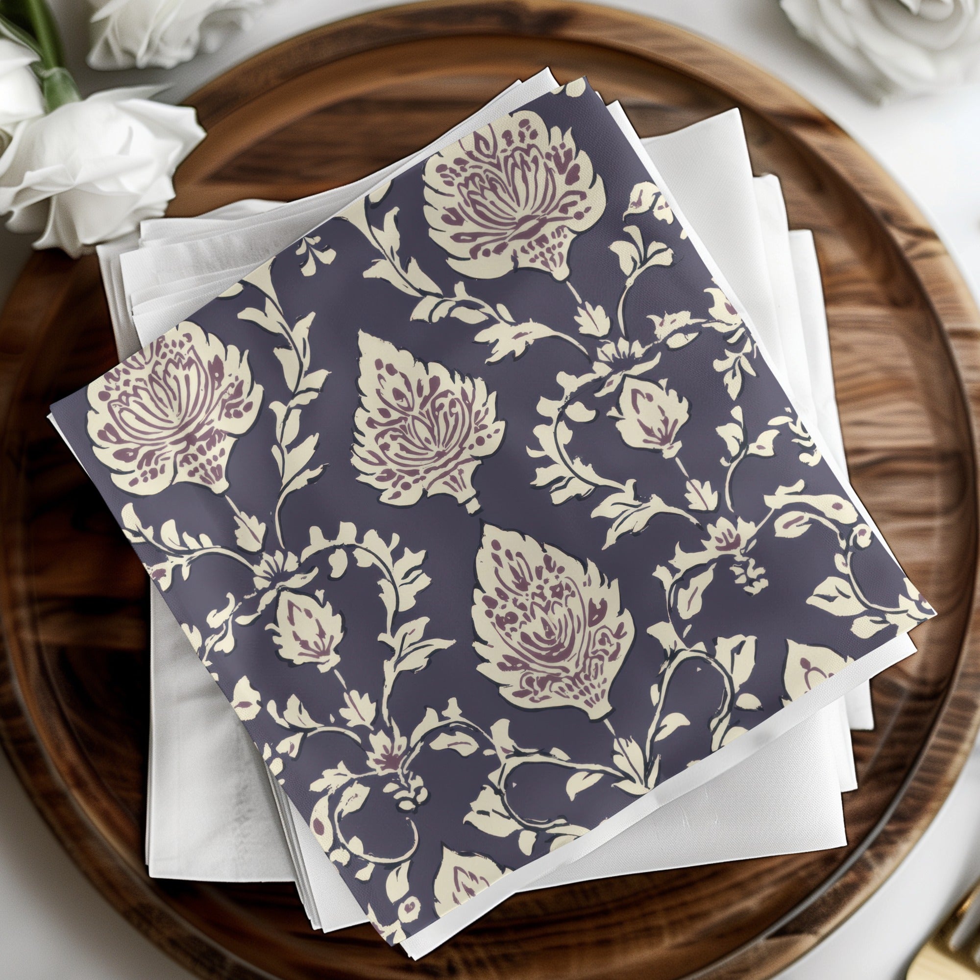 Elegant Floral Seamless Indian Pattern Dark Blue Design - Moore and Mountain