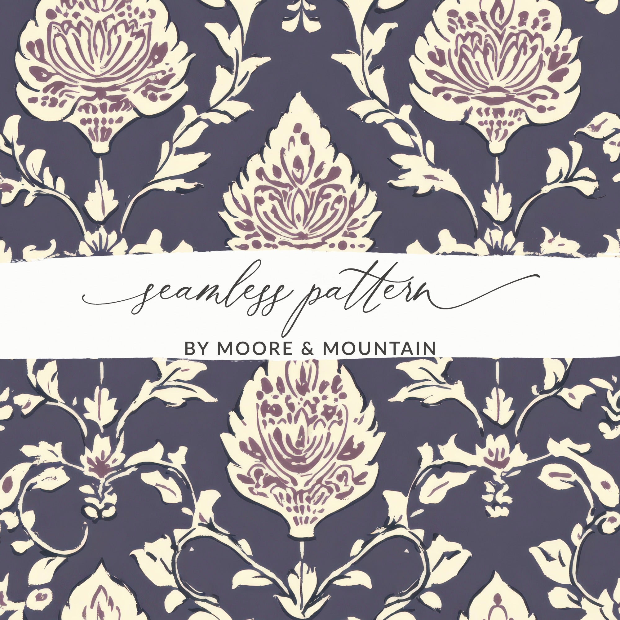 Elegant Floral Seamless Indian Pattern Dark Blue Design - Moore and Mountain