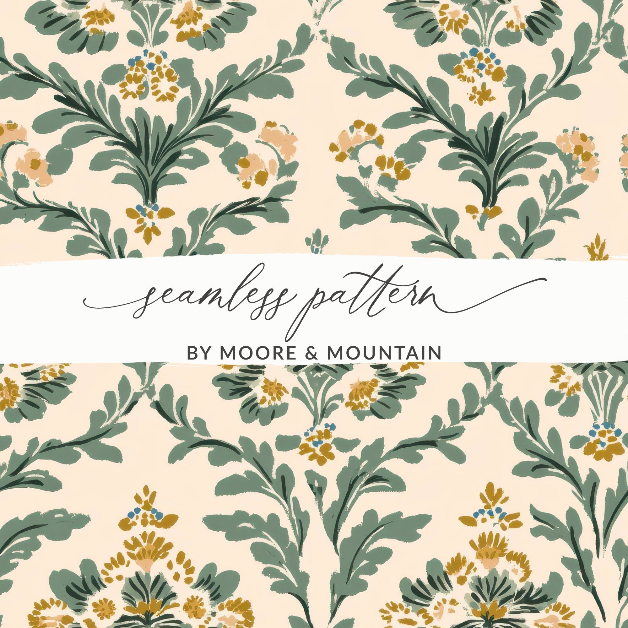 Elegant Floral Seamless Pattern with Greenery and Blooms Digital - Moore and Mountain