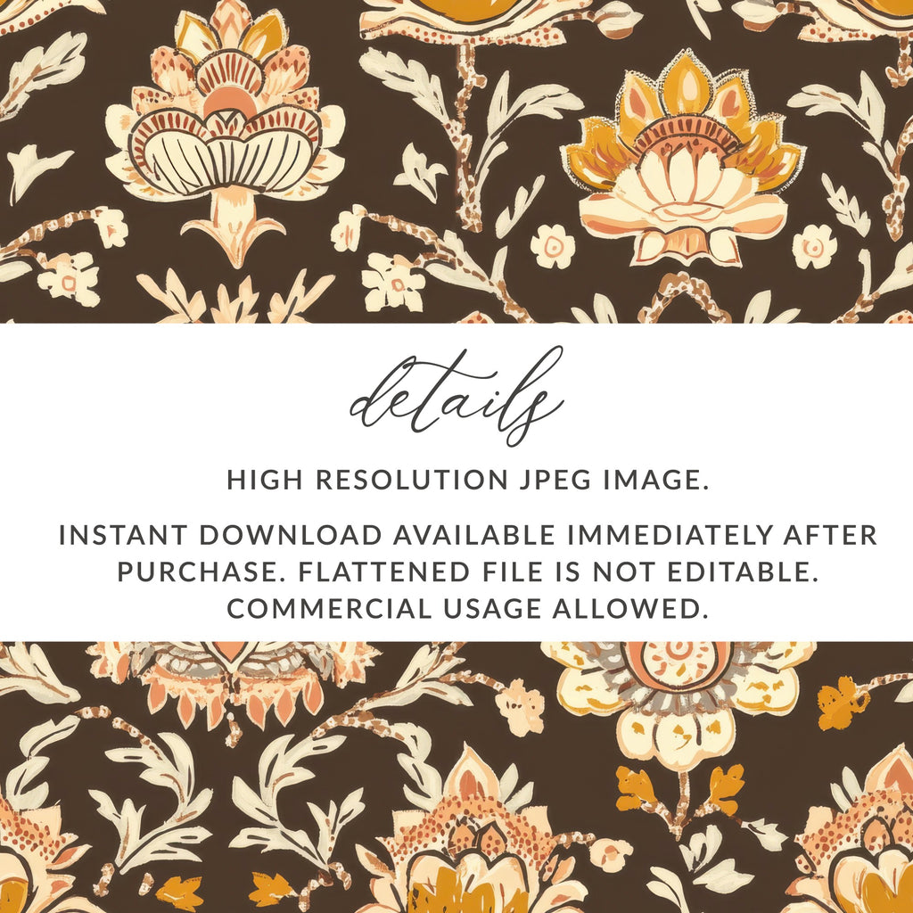 Elegant Indian Motif Design Seamless Pattern with Flowers Dark Brown Chintz - Moore and Mountain