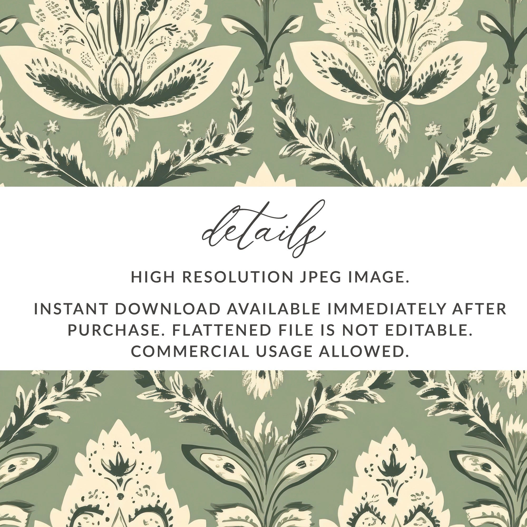 Elegant Kalamkari Art Inspired Seamless Indian Pattern Sage Green Motif - Moore and Mountain
