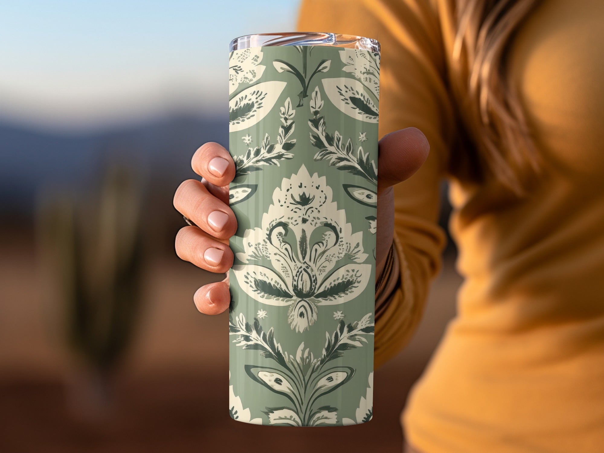 Elegant Kalamkari Art Inspired Seamless Indian Pattern Sage Green Motif - Moore and Mountain
