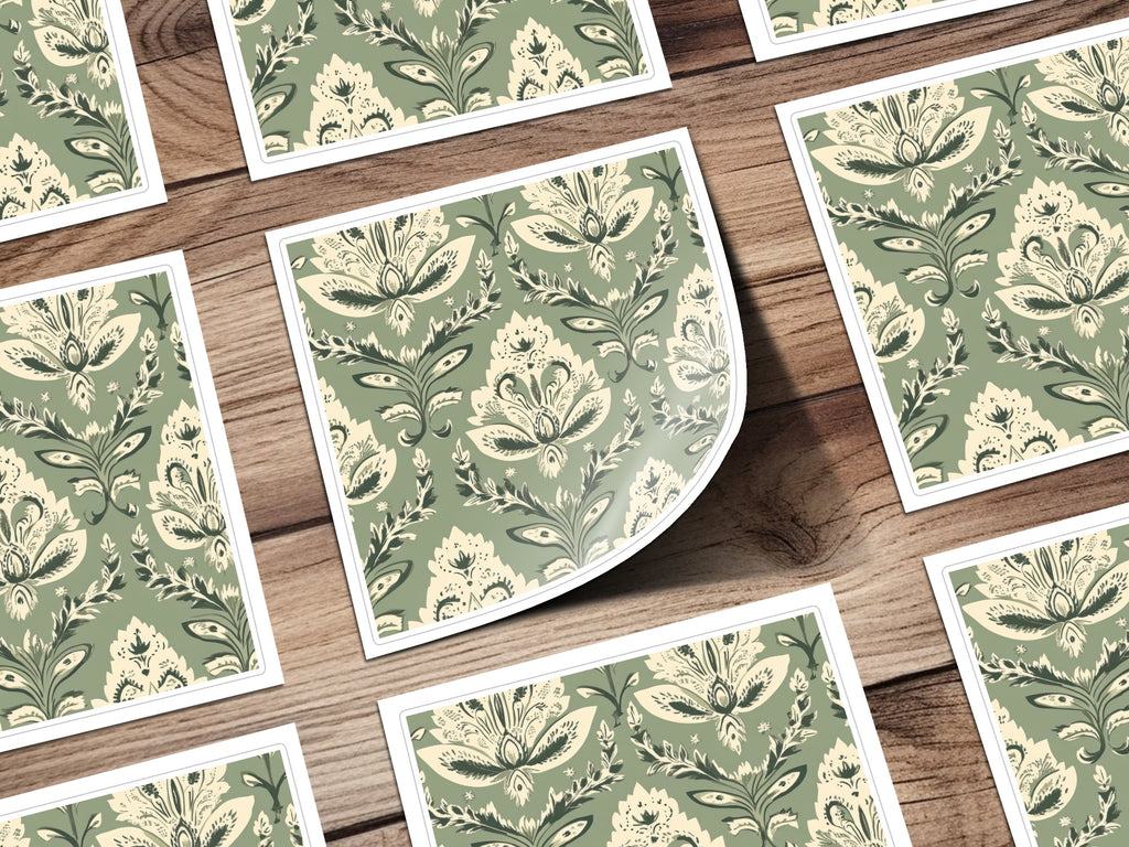 Elegant Kalamkari Art Inspired Seamless Indian Pattern Sage Green Motif - Moore and Mountain