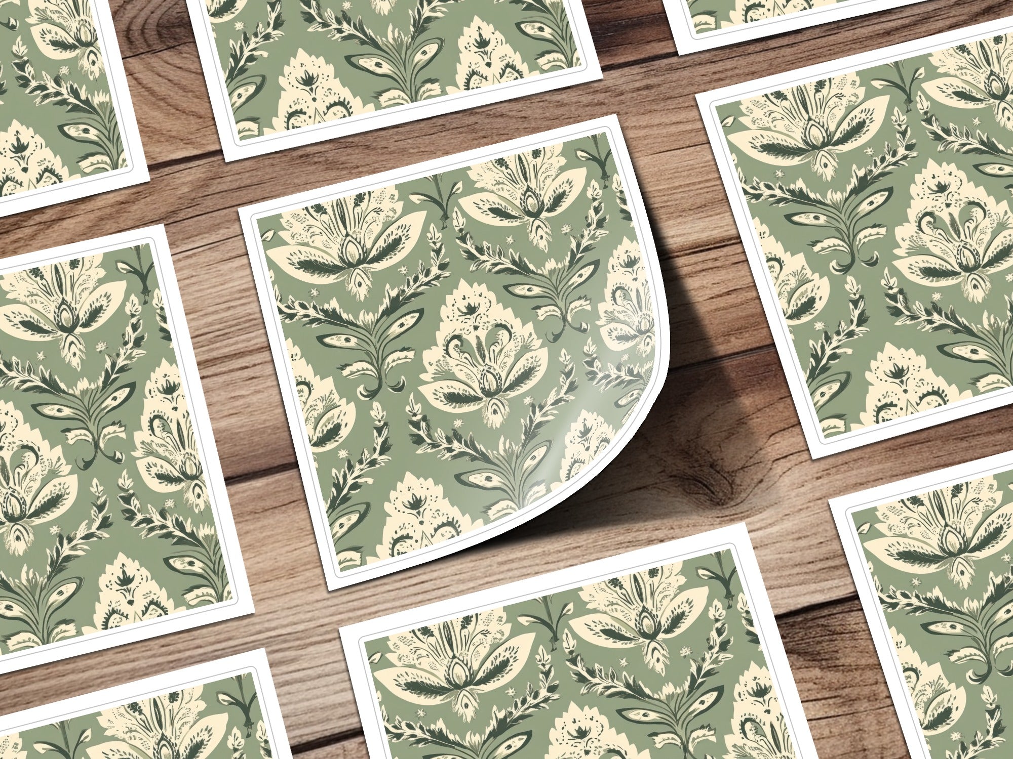 Elegant Kalamkari Art Inspired Seamless Indian Pattern Sage Green Motif - Moore and Mountain
