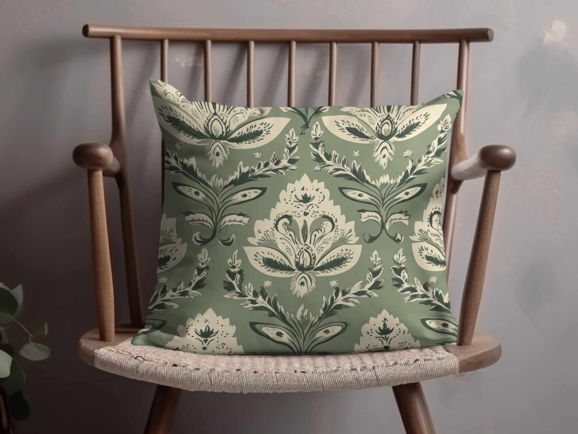 Elegant Kalamkari Art Inspired Seamless Indian Pattern Sage Green Motif - Moore and Mountain