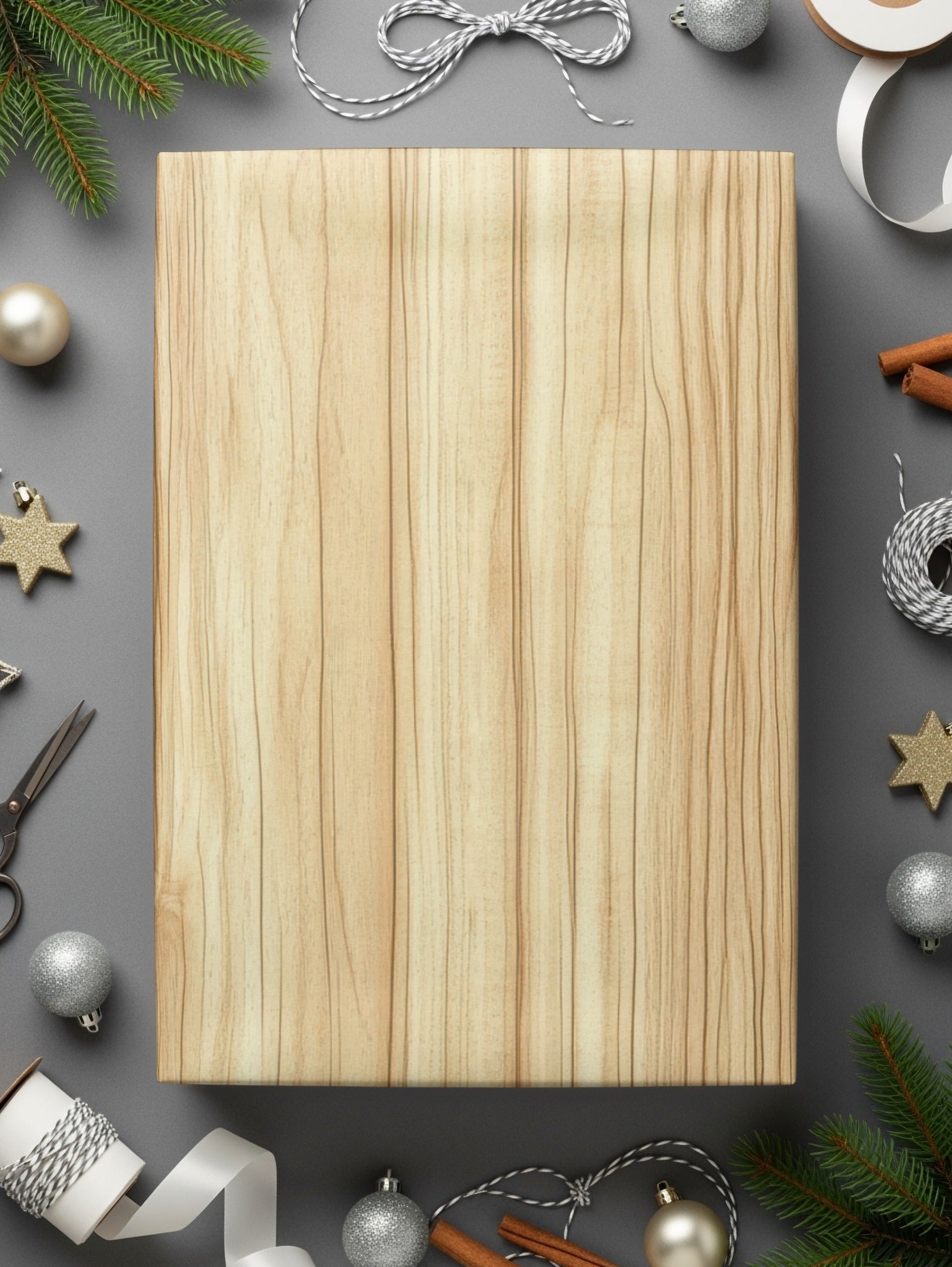 Festive Holiday Gift Box with Rustic Wooden Design